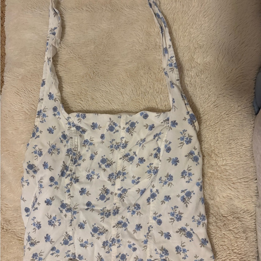 Hollister White and Blue Smocked Sleeveless Tank Top